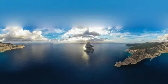 Framed Print : Aerial view of the island of Vedra during sunset. Ibiza Spain