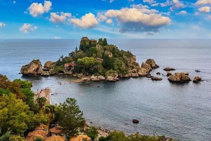 Framed Print : Aerial view of Isola Bella in Taormina Framed Print : Aerial view of Isola Bella in Taormina