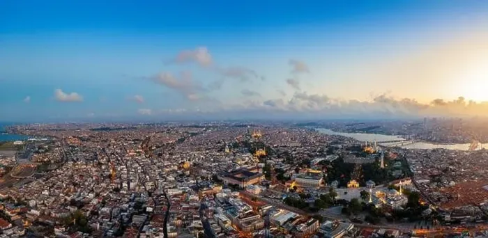 Framed Print : Aerial view of Istanbul city at sunrise in Turkey Framed Print : Aerial view of Istanbul city at sunrise in Turkey