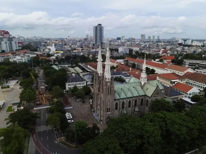 Framed Print : Aerial view of Jakarta cathedral Framed Print : Aerial view of Jakarta cathedral