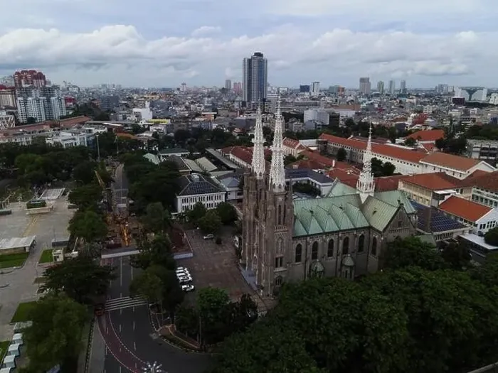 Framed Print : Aerial view of Jakarta cathedral Framed Print : Aerial view of Jakarta cathedral