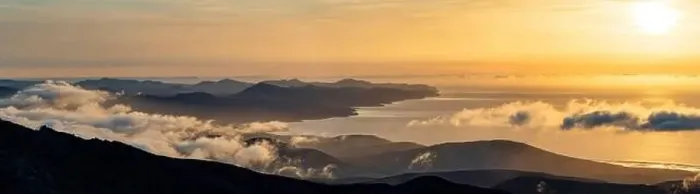 Framed Print : Aerial view of Jandia Peninsula and ocean at dawn from Pico de la Zarza mountain peak Framed Print : Aerial view of Jandia Peninsula and ocean at dawn from Pico de la Zarza mountain peak