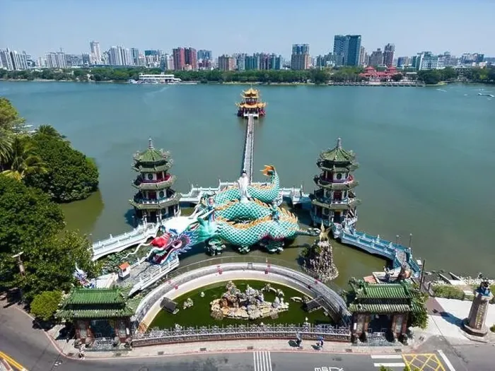 Framed Print : Aerial View Kaohsiung Dragon Sculpture and Bridge to Spring and Autumn Pavilion Framed Print : Aerial View Kaohsiung Dragon Sculpture and Bridge to Spring and Autumn Pavilion
