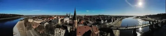 Framed Print : Aerial view of Kaunas downtown and Vytautas the Great church in Lithuania