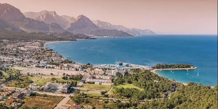 Framed Print : Aerial view of Kemer resort town and mediterranean sea Framed Print : Aerial view of Kemer resort town and mediterranean sea