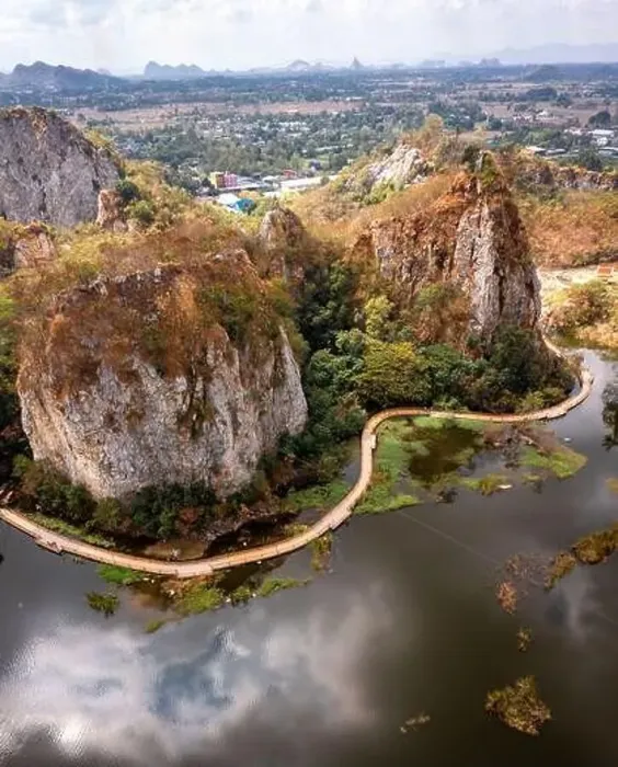 Framed Print : Aerial view of Khao Ngu Stone Park in Ratchaburi, Thailand Framed Print : Aerial view of Khao Ngu Stone Park in Ratchaburi, Thailand