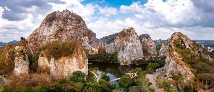 Framed Print : Aerial view of Khao Ngu Stone Park in Ratchaburi, Thailand Framed Print : Aerial view of Khao Ngu Stone Park in Ratchaburi, Thailand