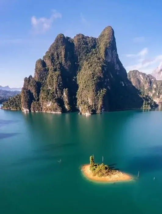 Framed Print : Aerial view of Khao Sok national park Cheow Lan Dam lake in Surat Thani, Thailand