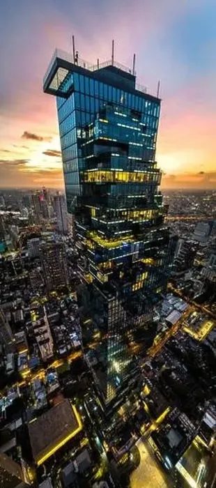 Framed Print : Aerial view of King Power Mahanakhon tower in Sathorn Silom central business district of Bangkok, Thailand