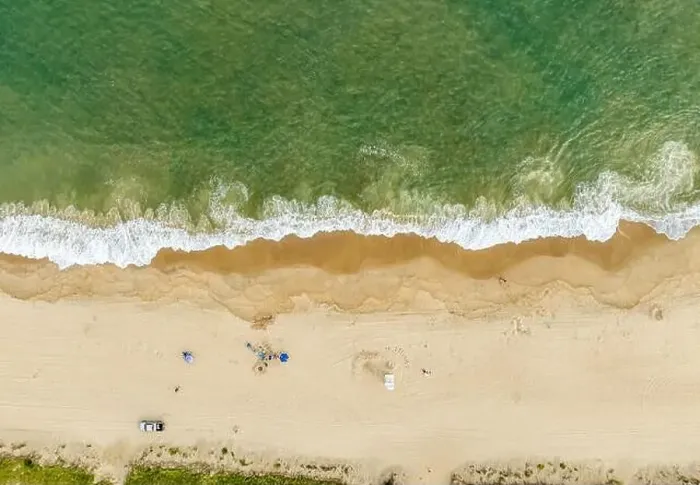 Framed Print : Aerial view of a Kirks Beach in Montauk, NY