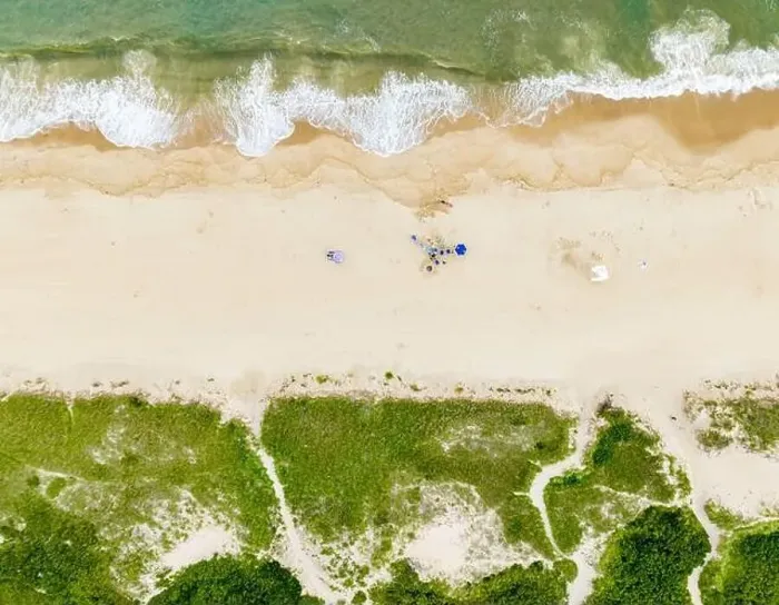 Framed Print : Aerial view of a Kirks Beach in Montauk, NY