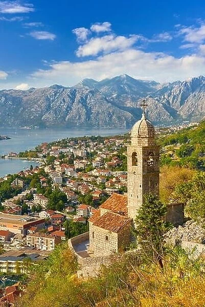 Aerial view of Kotor balkan village, Montenegro