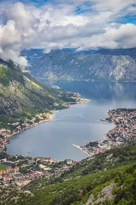 Framed Print : Aerial view of Kotor Bay from above the clouds, Montenegro Framed Print : Aerial view of Kotor Bay from above the clouds, Montenegro