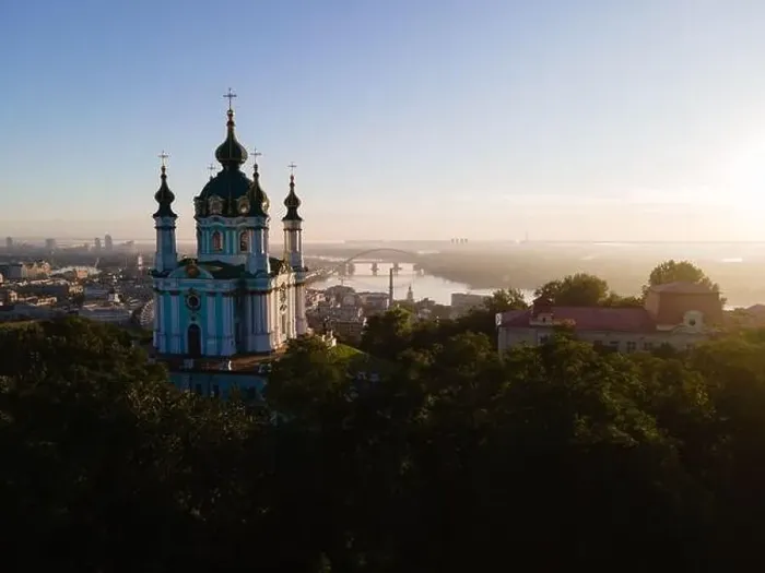 Framed Print : Aerial view of Kyiv St. Andrew's Church. Ukraine Framed Print : Aerial view of Kyiv St. Andrew's Church. Ukraine