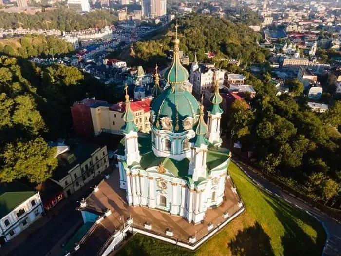Framed Print : Aerial view of Kyiv St. Andrew's Church. Ukraine Framed Print : Aerial view of Kyiv St. Andrew's Church. Ukraine