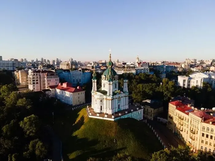 Framed Print : Aerial view of Kyiv St. Andrew's Church. Ukraine Framed Print : Aerial view of Kyiv St. Andrew's Church. Ukraine