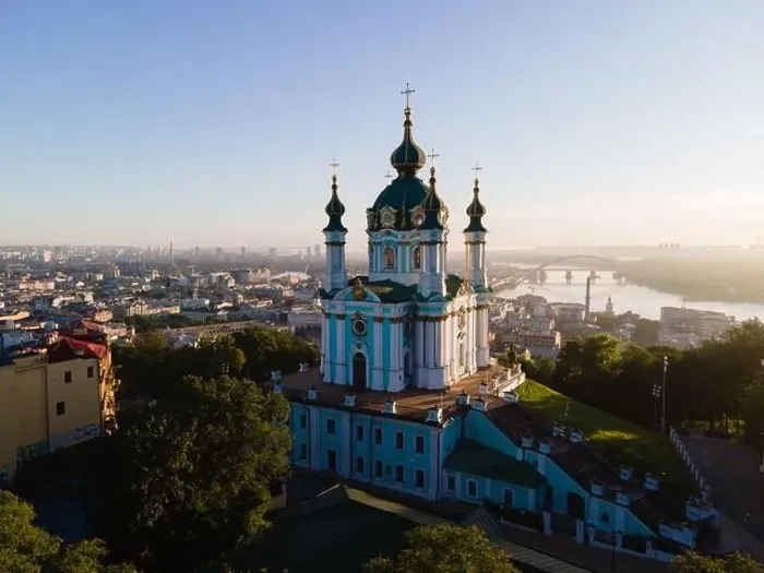 Framed Print : Aerial view of Kyiv St. Andrew's Church. Ukraine Framed Print : Aerial view of Kyiv St. Andrew's Church. Ukraine