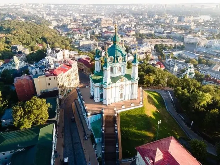 Framed Print : Aerial view of Kyiv St. Andrew's Church. Ukraine Framed Print : Aerial view of Kyiv St. Andrew's Church. Ukraine