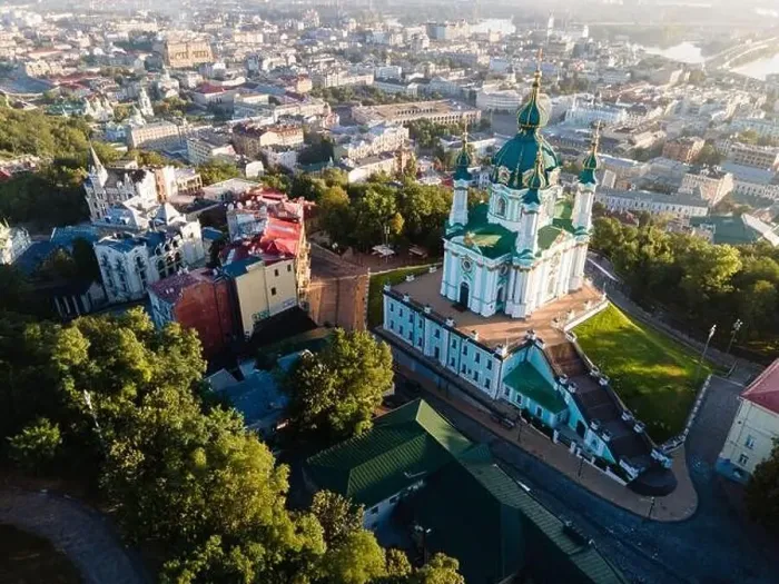 Framed Print : Aerial view of Kyiv St. Andrew's Church. Ukraine Framed Print : Aerial view of Kyiv St. Andrew's Church. Ukraine