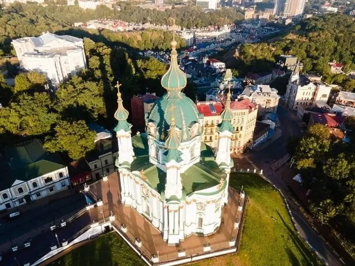 Framed Print : Aerial view of Kyiv St. Andrew's Church. Ukraine Framed Print : Aerial view of Kyiv St. Andrew's Church. Ukraine