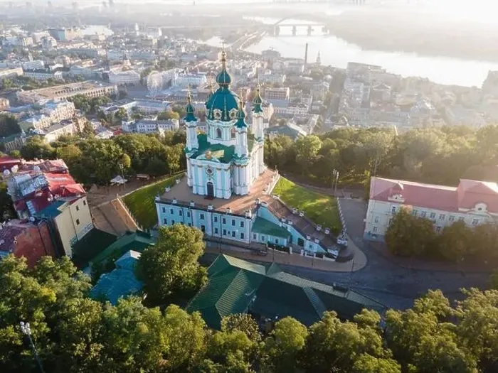 Framed Print : Aerial view of Kyiv St. Andrew's Church. Ukraine Framed Print : Aerial view of Kyiv St. Andrew's Church. Ukraine
