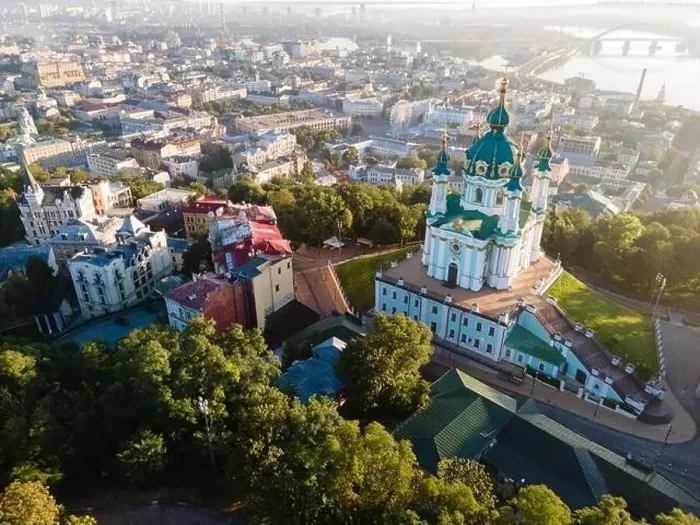 Framed Print : Aerial view of Kyiv St. Andrew's Church. Ukraine Framed Print : Aerial view of Kyiv St. Andrew's Church. Ukraine