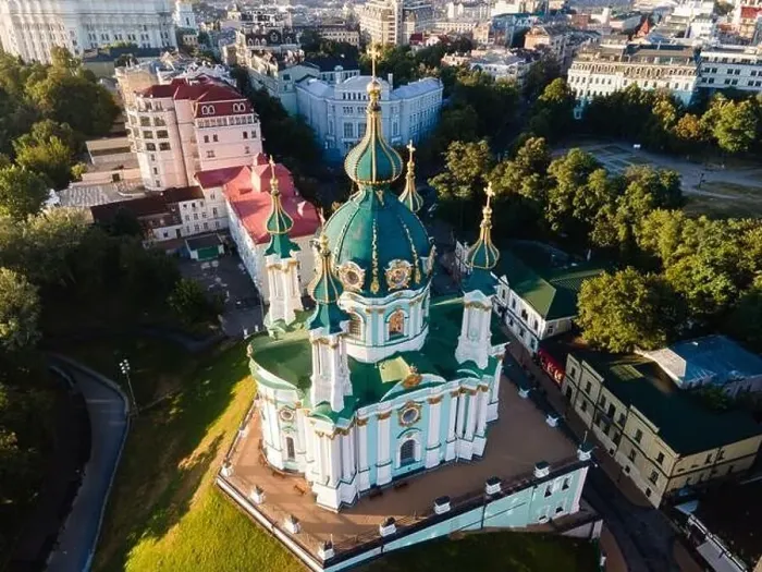Framed Print : Aerial view of Kyiv St. Andrew's Church. Ukraine Framed Print : Aerial view of Kyiv St. Andrew's Church. Ukraine