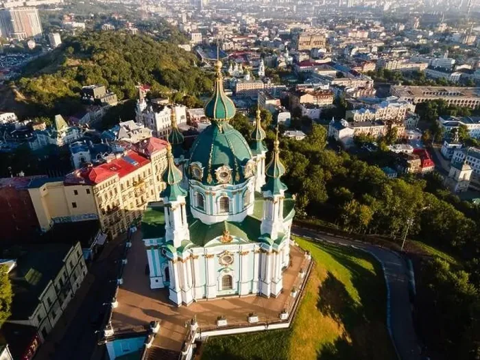 Framed Print : Aerial view of Kyiv St. Andrew's Church. Ukraine Framed Print : Aerial view of Kyiv St. Andrew's Church. Ukraine