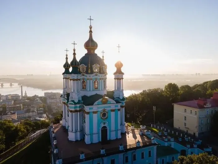 Framed Print : Aerial view of Kyiv St. Andrew's Church. Ukraine Framed Print : Aerial view of Kyiv St. Andrew's Church. Ukraine