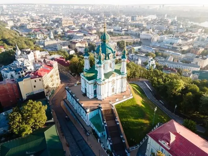 Framed Print : Aerial view of Kyiv St. Andrew's Church. Ukraine Framed Print : Aerial view of Kyiv St. Andrew's Church. Ukraine