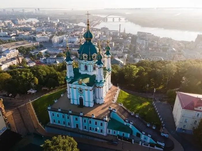Framed Print : Aerial view of Kyiv St. Andrew's Church. Ukraine Framed Print : Aerial view of Kyiv St. Andrew's Church. Ukraine