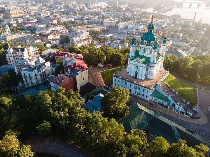 Framed Print : Aerial view of Kyiv St. Andrew's Church. Ukraine Framed Print : Aerial view of Kyiv St. Andrew's Church. Ukraine