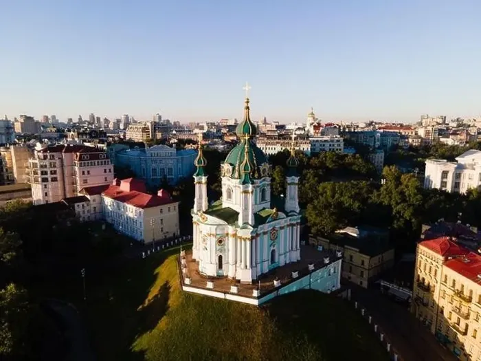 Framed Print : Aerial view of Kyiv St. Andrew's Church. Ukraine Framed Print : Aerial view of Kyiv St. Andrew's Church. Ukraine