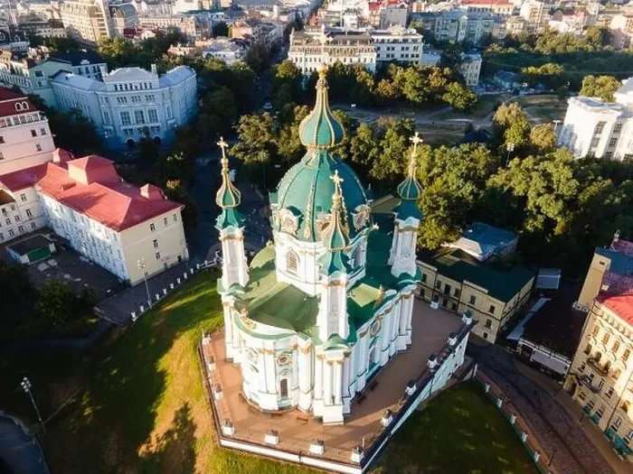 Framed Print : Aerial view of Kyiv St. Andrew's Church. Ukraine Framed Print : Aerial view of Kyiv St. Andrew's Church. Ukraine