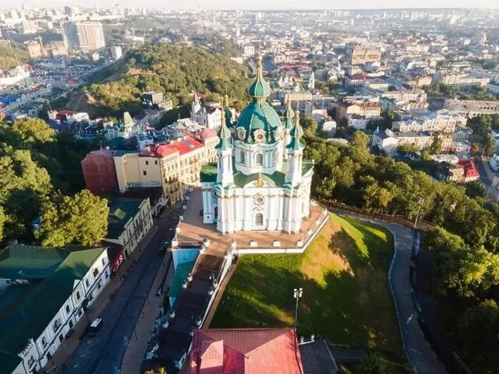 Framed Print : Aerial view of Kyiv St. Andrew's Church. Ukraine Framed Print : Aerial view of Kyiv St. Andrew's Church. Ukraine