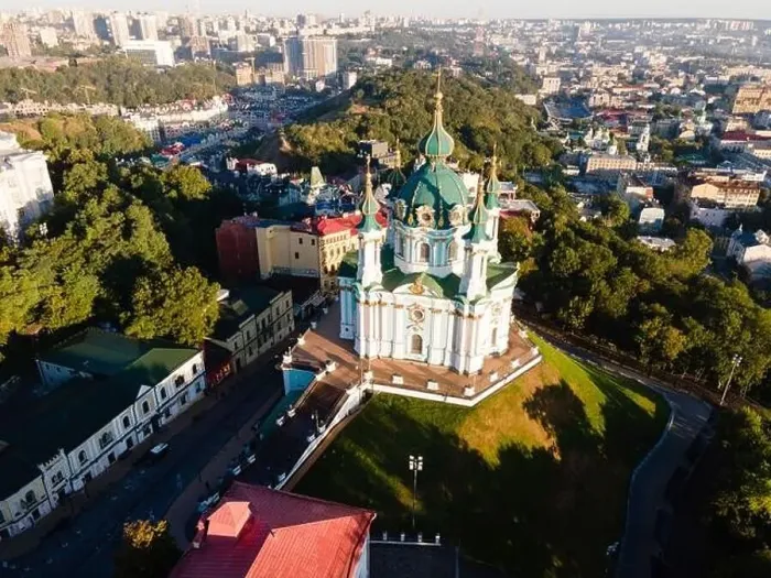 Framed Print : Aerial view of Kyiv St. Andrew's Church. Ukraine Framed Print : Aerial view of Kyiv St. Andrew's Church. Ukraine