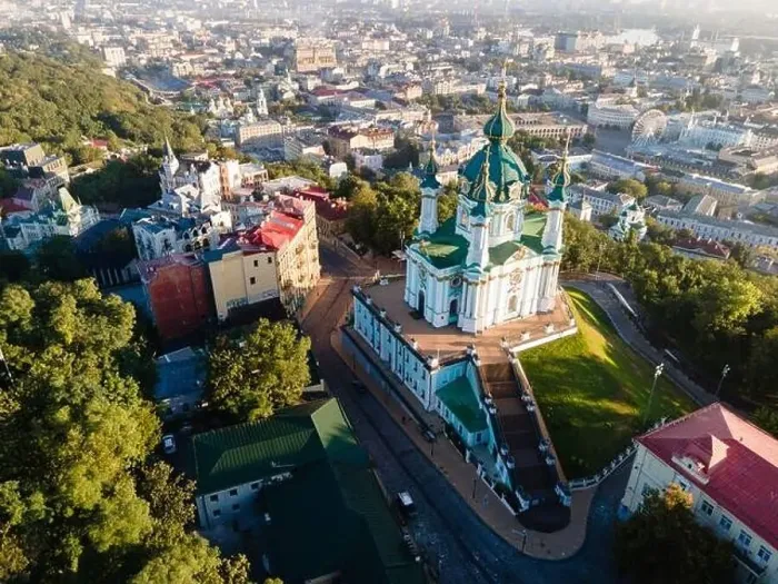 Framed Print : Aerial view of Kyiv St. Andrew's Church. Ukraine Framed Print : Aerial view of Kyiv St. Andrew's Church. Ukraine