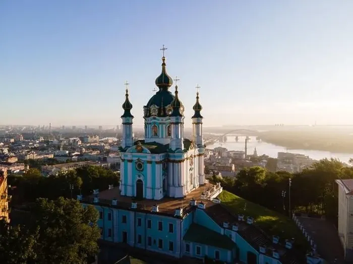 Framed Print : Aerial view of Kyiv St. Andrew's Church. Ukraine Framed Print : Aerial view of Kyiv St. Andrew's Church. Ukraine