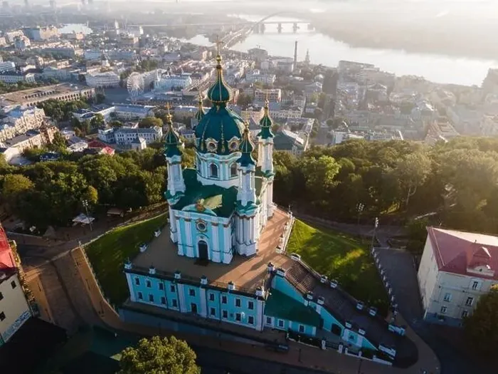 Framed Print : Aerial view of Kyiv St. Andrew's Church. Ukraine Framed Print : Aerial view of Kyiv St. Andrew's Church. Ukraine