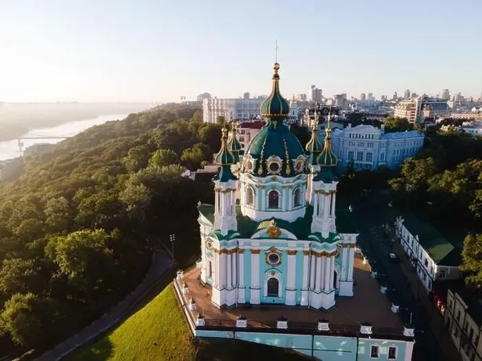 Framed Print : Aerial view of Kyiv St. Andrew's Church. Ukraine Framed Print : Aerial view of Kyiv St. Andrew's Church. Ukraine