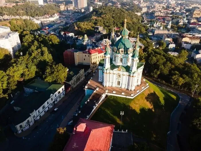 Framed Print : Aerial view of Kyiv St. Andrew's Church. Ukraine Framed Print : Aerial view of Kyiv St. Andrew's Church. Ukraine