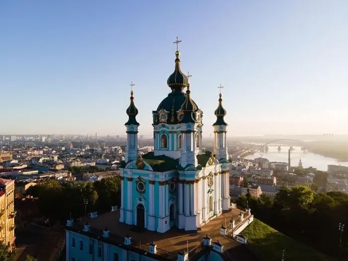 Framed Print : Aerial view of Kyiv St. Andrew's Church. Ukraine Framed Print : Aerial view of Kyiv St. Andrew's Church. Ukraine
