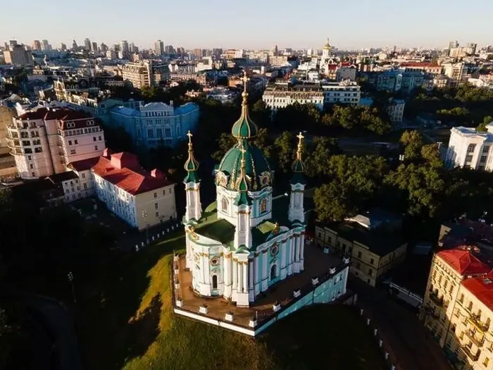 Framed Print : Aerial view of Kyiv St. Andrew's Church. Ukraine Framed Print : Aerial view of Kyiv St. Andrew's Church. Ukraine