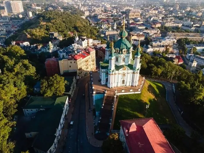 Framed Print : Aerial view of Kyiv St. Andrew's Church. Ukraine Framed Print : Aerial view of Kyiv St. Andrew's Church. Ukraine