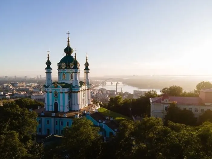 Framed Print : Aerial view of Kyiv St. Andrew's Church. Ukraine Framed Print : Aerial view of Kyiv St. Andrew's Church. Ukraine