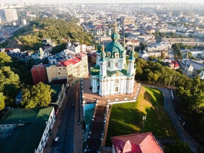 Framed Print : Aerial view of Kyiv St. Andrew's Church. Ukraine Framed Print : Aerial view of Kyiv St. Andrew's Church. Ukraine