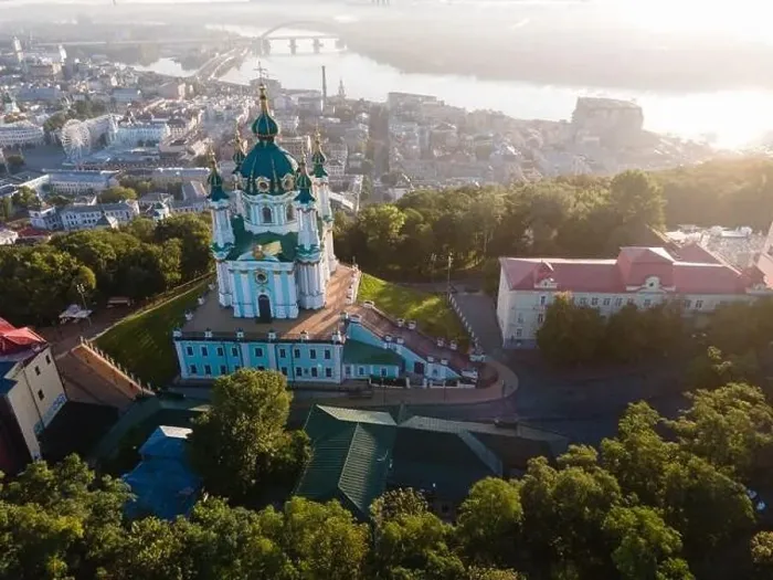 Framed Print : Aerial view of Kyiv St. Andrew's Church. Ukraine Framed Print : Aerial view of Kyiv St. Andrew's Church. Ukraine