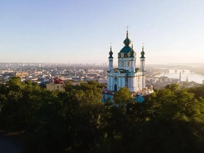 Framed Print : Aerial view of Kyiv St. Andrew's Church. Ukraine Framed Print : Aerial view of Kyiv St. Andrew's Church. Ukraine