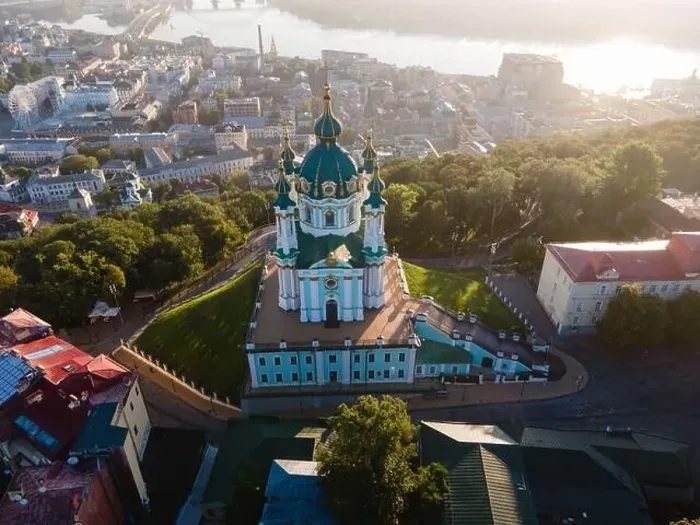 Framed Print : Aerial view of Kyiv St. Andrew's Church. Ukraine Framed Print : Aerial view of Kyiv St. Andrew's Church. Ukraine