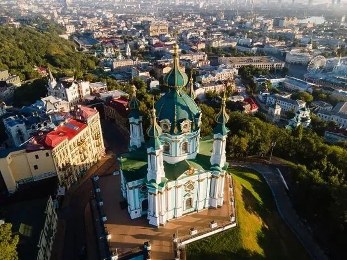 Framed Print : Aerial view of Kyiv St. Andrew's Church. Ukraine Framed Print : Aerial view of Kyiv St. Andrew's Church. Ukraine